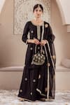 Buy_Rivaaj Clothing_Black Modal Silk Embroidery Musk Bloom Round Gulnaz Buti Kurta Sharara Set _at_Aza_Fashions