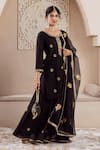 Rivaaj Clothing_Black Modal Silk Embroidery Musk Bloom Round Gulnaz Buti Kurta Sharara Set _Online_at_Aza_Fashions