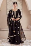 Buy_Rivaaj Clothing_Black Modal Silk Embroidery Musk Bloom Round Gulnaz Buti Kurta Sharara Set _Online_at_Aza_Fashions