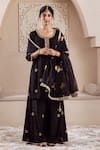 Rivaaj Clothing_Black Modal Silk Embroidery Musk Bloom Round Gulnaz Buti Kurta Sharara Set _at_Aza_Fashions