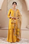 Buy_Rivaaj Clothing_Yellow Modal Silk Embroidery Musk Blossom Round Gulnaz Buti Kurta Sharara Set _at_Aza_Fashions