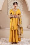 Buy_Rivaaj Clothing_Yellow Modal Silk Embroidery Musk Blossom Round Gulnaz Buti Kurta Sharara Set _Online_at_Aza_Fashions