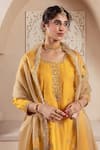 Rivaaj Clothing_Yellow Modal Silk Embroidery Musk Blossom Round Gulnaz Buti Kurta Sharara Set _at_Aza_Fashions