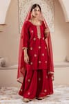 Buy_Rivaaj Clothing_Maroon Modal Silk Embroidery Floret Motif Round Gulnaz Buti Kurta Sharara Set _at_Aza_Fashions