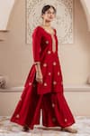 Rivaaj Clothing_Maroon Modal Silk Embroidery Floret Motif Round Gulnaz Buti Kurta Sharara Set _Online_at_Aza_Fashions