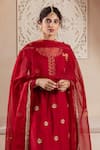 Shop_Rivaaj Clothing_Maroon Modal Silk Embroidery Floret Motif Round Gulnaz Buti Kurta Sharara Set _Online_at_Aza_Fashions