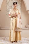 Buy_Rivaaj Clothing_Gold Modal Silk Embroidery Floral Motif Round Gulnaz Buti Kurta Sharara Set _at_Aza_Fashions