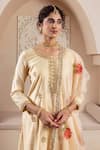 Rivaaj Clothing_Gold Modal Silk Embroidery Floral Motif Round Gulnaz Buti Kurta Sharara Set _at_Aza_Fashions