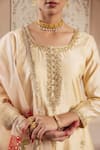 Buy_Rivaaj Clothing_Gold Modal Silk Embroidery Floral Motif Round Gulnaz Buti Kurta Sharara Set 