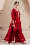 Buy_Rivaaj Clothing_Maroon Modal Silk Embroidery Bullian Blossom Gulnaz Buti Kurta Sharara Set _Online_at_Aza_Fashions