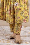 Shop_Rivaaj Clothing_Yellow Velvet Printed Floral V Neck Firgun Anarkali And Pant Set _Online_at_Aza_Fashions