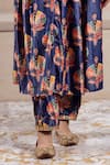 Buy_Rivaaj Clothing_Blue Velvet Printed Botanical V Neck Firgun Flower Anarkali And Pant Set _Online_at_Aza_Fashions