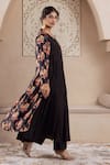 Buy_Rivaaj Clothing_Black Velvet Foil Printed Floral Open Firgun Jacket Anarkali Set _Online_at_Aza_Fashions