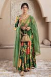 Buy_Rivaaj Clothing_Green Velvet Printed Rose Square Neck Firgun Anarkali Set _at_Aza_Fashions