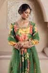 Shop_Rivaaj Clothing_Green Velvet Printed Rose Square Neck Firgun Anarkali Set _Online_at_Aza_Fashions