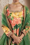 Rivaaj Clothing_Green Velvet Printed Rose Square Neck Firgun Anarkali Set _at_Aza_Fashions