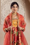 Rivaaj Clothing_Orange Velvet Printed Botanical Square Neck Firgun Anarkali Pant Set _at_Aza_Fashions