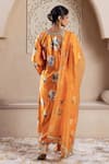 Shop_Rivaaj Clothing_Orange Velvet Printed Bouquet V Neck Firgun Floral Kurta Pant Set _at_Aza_Fashions