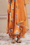 Rivaaj Clothing_Orange Velvet Printed Bouquet V Neck Firgun Floral Kurta Pant Set _at_Aza_Fashions