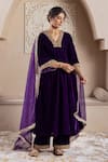 Buy_Rivaaj Clothing_Purple Velvet Embroidery Zardozi V Neck Firgun Neckline Kurta Set _at_Aza_Fashions