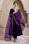 Shop_Rivaaj Clothing_Purple Velvet Embroidery Zardozi V Neck Firgun Neckline Kurta Set _Online_at_Aza_Fashions