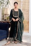 Buy_Rivaaj Clothing_Green Velvet Embroidery Gota Patti Round Khwabidah Kurta Set _at_Aza_Fashions