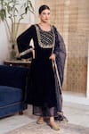 Rivaaj Clothing_Blue Velvet Embroidery Gota Patti Round Khwabidah Yoke Kurta Set _Online_at_Aza_Fashions