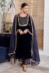 Shop_Rivaaj Clothing_Blue Velvet Embroidery Gota Patti Round Khwabidah Yoke Kurta Set _Online_at_Aza_Fashions