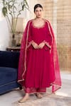 Buy_Rivaaj Clothing_Pink Velvet Embroidery Gota Patti Round Khwabidah Anarkali Set _at_Aza_Fashions