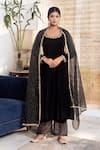 Buy_Rivaaj Clothing_Black Velvet Embroidery Gota Patti Round Khwabidah Placement Anarkali Set _at_Aza_Fashions