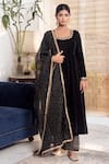 Rivaaj Clothing_Black Velvet Embroidery Gota Patti Round Khwabidah Placement Anarkali Set _Online_at_Aza_Fashions