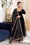 Shop_Rivaaj Clothing_Black Velvet Embroidery Gota Patti Round Khwabidah Placement Anarkali Set _Online_at_Aza_Fashions