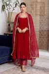 Buy_Rivaaj Clothing_Maroon Velvet Embroidery Gota Patti Round Khwabidah Neckline Anarkali Set _at_Aza_Fashions