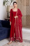 Rivaaj Clothing_Maroon Velvet Embroidery Gota Patti Round Khwabidah Neckline Anarkali Set _Online_at_Aza_Fashions