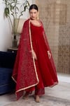 Buy_Rivaaj Clothing_Maroon Velvet Embroidery Gota Patti Round Khwabidah Neckline Anarkali Set _Online_at_Aza_Fashions