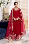 Buy_Rivaaj Clothing_Maroon Velvet Embroidery Gota Patti V Neck Khwabidah Floral Neckline Kurta Set _at_Aza_Fashions