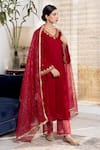 Buy_Rivaaj Clothing_Maroon Velvet Embroidery Gota Patti V Neck Khwabidah Floral Neckline Kurta Set _Online_at_Aza_Fashions