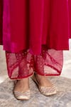 Rivaaj Clothing_Maroon Velvet Embroidery Gota Patti V Neck Khwabidah Floral Neckline Kurta Set _at_Aza_Fashions