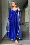 Buy_Rivaaj Clothing_Blue Velvet Embroidery Gota Patti Round Khwabidah Flower Placement Anarkali Set _at_Aza_Fashions