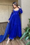 Shop_Rivaaj Clothing_Blue Velvet Embroidery Gota Patti Round Khwabidah Flower Placement Anarkali Set _at_Aza_Fashions