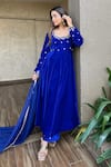 Rivaaj Clothing_Blue Velvet Embroidery Gota Patti Round Khwabidah Flower Placement Anarkali Set _Online_at_Aza_Fashions