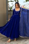 Buy_Rivaaj Clothing_Blue Velvet Embroidery Gota Patti Round Khwabidah Flower Placement Anarkali Set _Online_at_Aza_Fashions