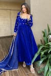 Shop_Rivaaj Clothing_Blue Velvet Embroidery Gota Patti Round Khwabidah Flower Placement Anarkali Set _Online_at_Aza_Fashions