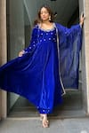 Rivaaj Clothing_Blue Velvet Embroidery Gota Patti Round Khwabidah Flower Placement Anarkali Set _at_Aza_Fashions