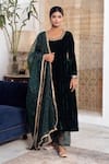 Buy_Rivaaj Clothing_Green Velvet Embroidery Gota Patti Khwabidah Floral Placement Anarkali Set _at_Aza_Fashions