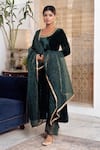 Rivaaj Clothing_Green Velvet Embroidery Gota Patti Khwabidah Floral Placement Anarkali Set _Online_at_Aza_Fashions