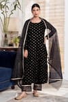 Rivaaj Clothing_Black Velvet Embroidery Sequin Round Khwabidah Kurta Set _Online_at_Aza_Fashions