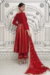 Shop_Rivaaj Clothing_Maroon Modal Silk Embroidery Gota Leaf Neck Afsana Panelled Anarkali Set _at_Aza_Fashions