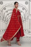 Rivaaj Clothing_Maroon Modal Silk Embroidery Gota Leaf Neck Afsana Panelled Anarkali Set _Online_at_Aza_Fashions