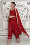 Buy_Rivaaj Clothing_Maroon Modal Silk Embroidery Gota Leaf Neck Afsana Panelled Anarkali Set _Online_at_Aza_Fashions